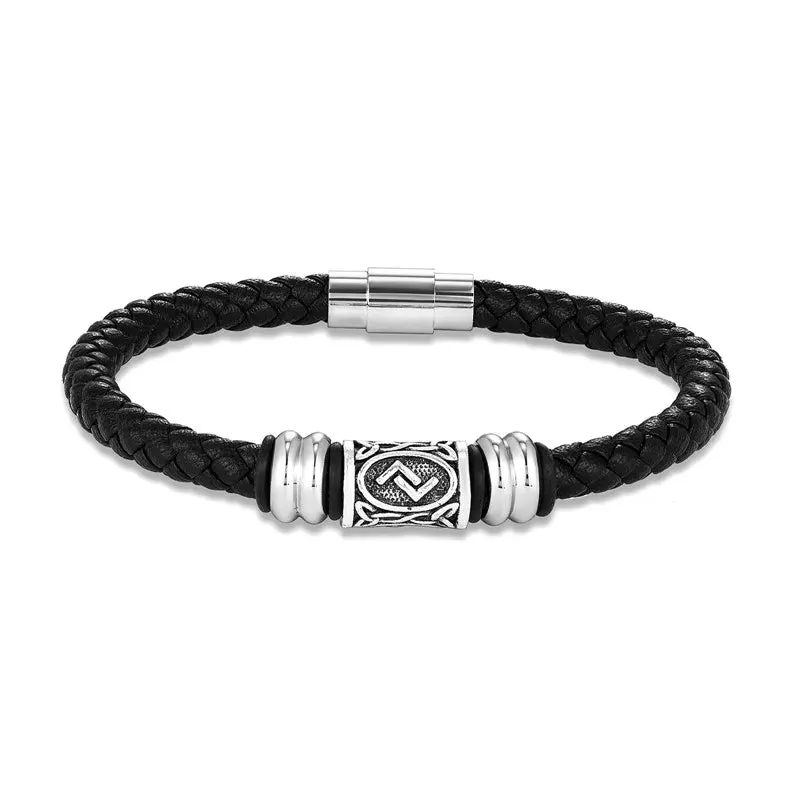 MKENDN Personalized Norse Viking Runes Amulet Bracelet Leather Wristband With Futhark Rune Bead In Your Choice Viking Jewelry