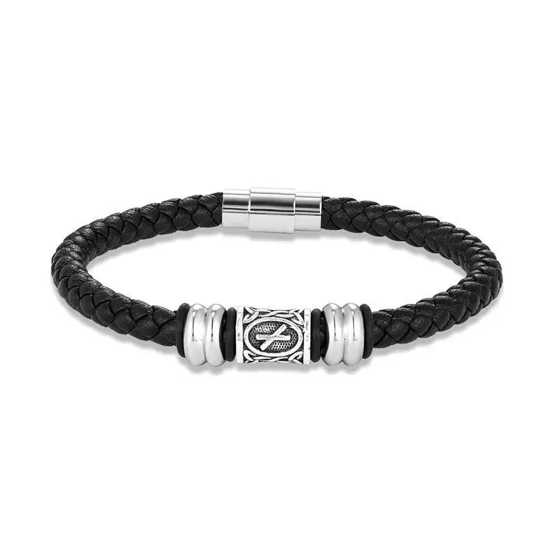 MKENDN Personalized Norse Viking Runes Amulet Bracelet Leather Wristband With Futhark Rune Bead In Your Choice Viking Jewelry