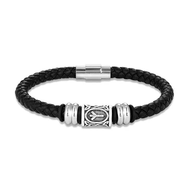 MKENDN Personalized Norse Viking Runes Amulet Bracelet Leather Wristband With Futhark Rune Bead In Your Choice Viking Jewelry