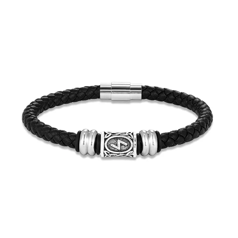 MKENDN Personalized Norse Viking Runes Amulet Bracelet Leather Wristband With Futhark Rune Bead In Your Choice Viking Jewelry