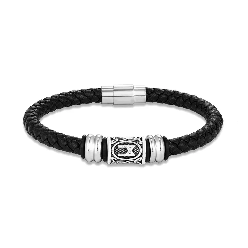 MKENDN Personalized Norse Viking Runes Amulet Bracelet Leather Wristband With Futhark Rune Bead In Your Choice Viking Jewelry