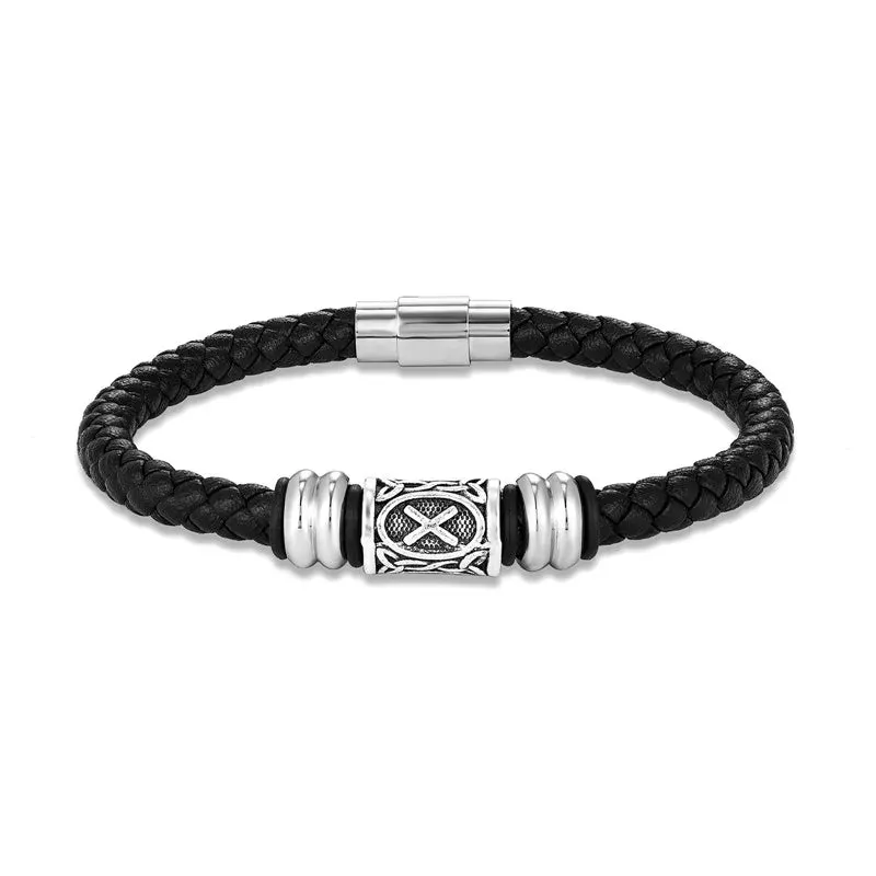 MKENDN Personalized Norse Viking Runes Amulet Bracelet Leather Wristband With Futhark Rune Bead In Your Choice Viking Jewelry