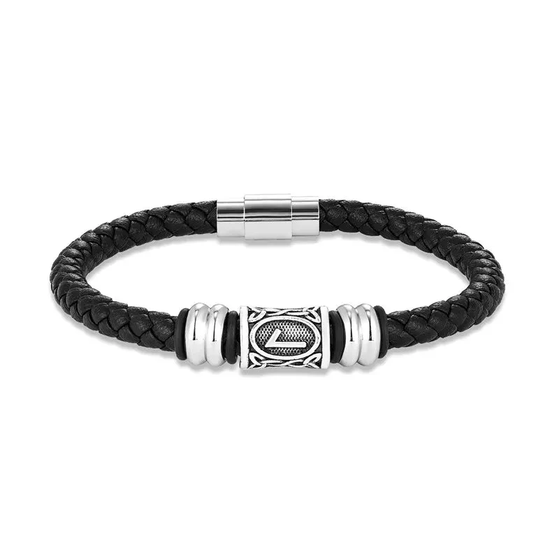 MKENDN Personalized Norse Viking Runes Amulet Bracelet Leather Wristband With Futhark Rune Bead In Your Choice Viking Jewelry