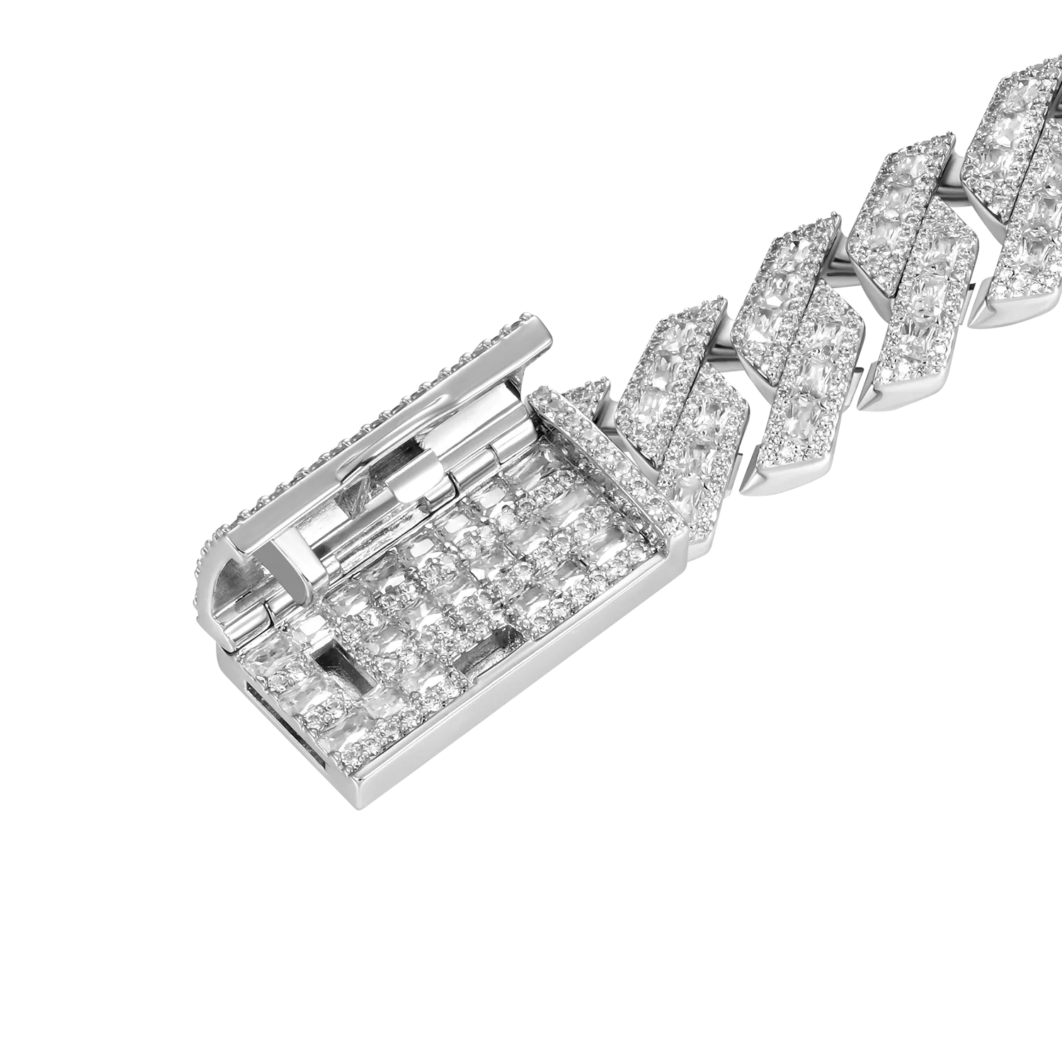 Moissanite Halo Emerald Cut Prong Cuban Link Bracelet