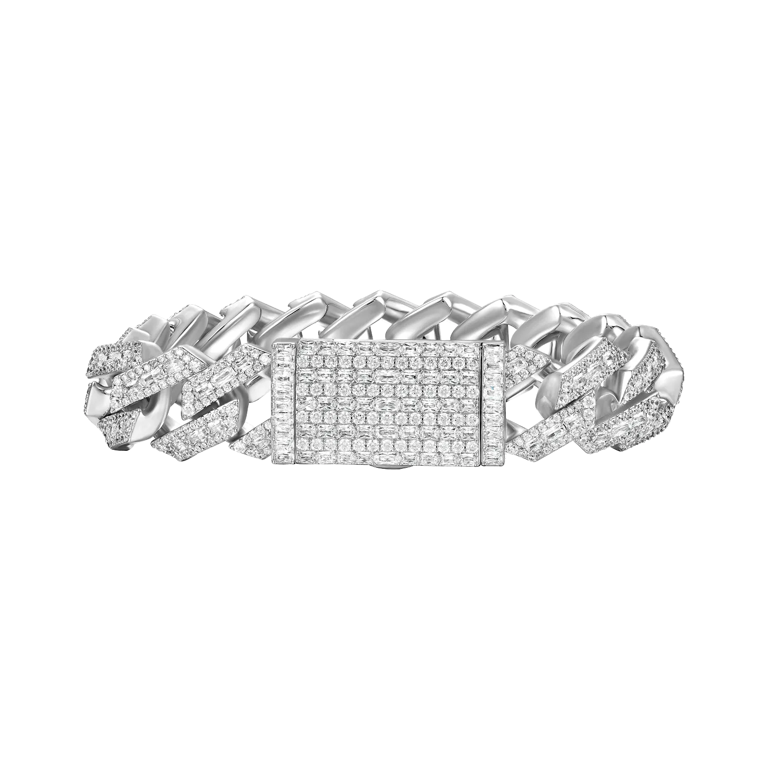 Moissanite Halo Emerald Cut Prong Cuban Link Bracelet