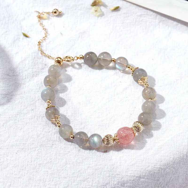 Moonlight Stone Crystal Bracelet with Gold Plating for Women - Tanabata Gift for Net Red Aesthetic