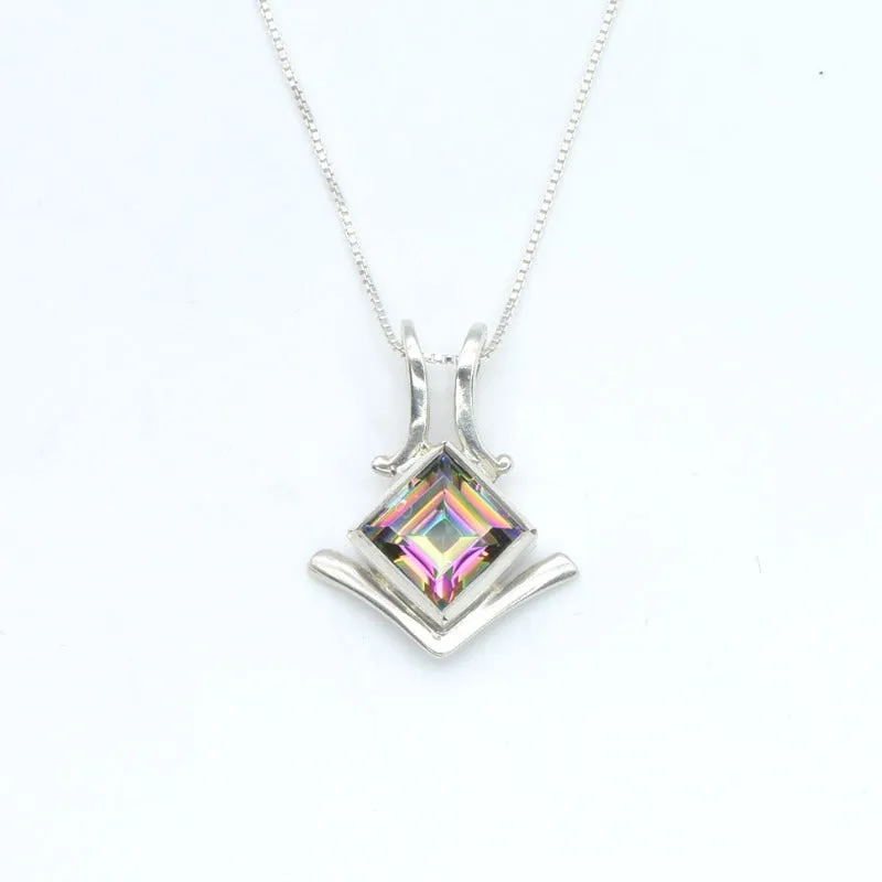 Mystic Topaz Pendant - Violet Square Necklace - Vintage Topaz Necklace