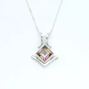 Mystic Topaz Pendant - Violet Square Necklace - Vintage Topaz Necklace