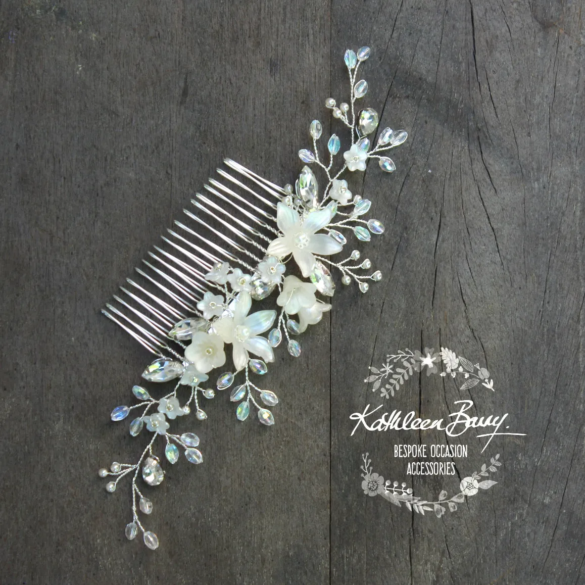 Natalia Floral Spray Crystal, Pearl & Rhinestone Comb - Color options available