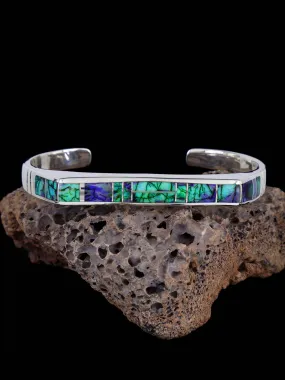 Native American Sterling Silver Spiderweb Opal Inlay Bracelet