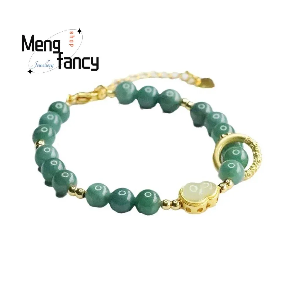 Natural A-goods Jadeite Blue Water String Female Ancient Style Bracelet Exquisite Elegant High-grade Luxury Quality Fine Jewelry