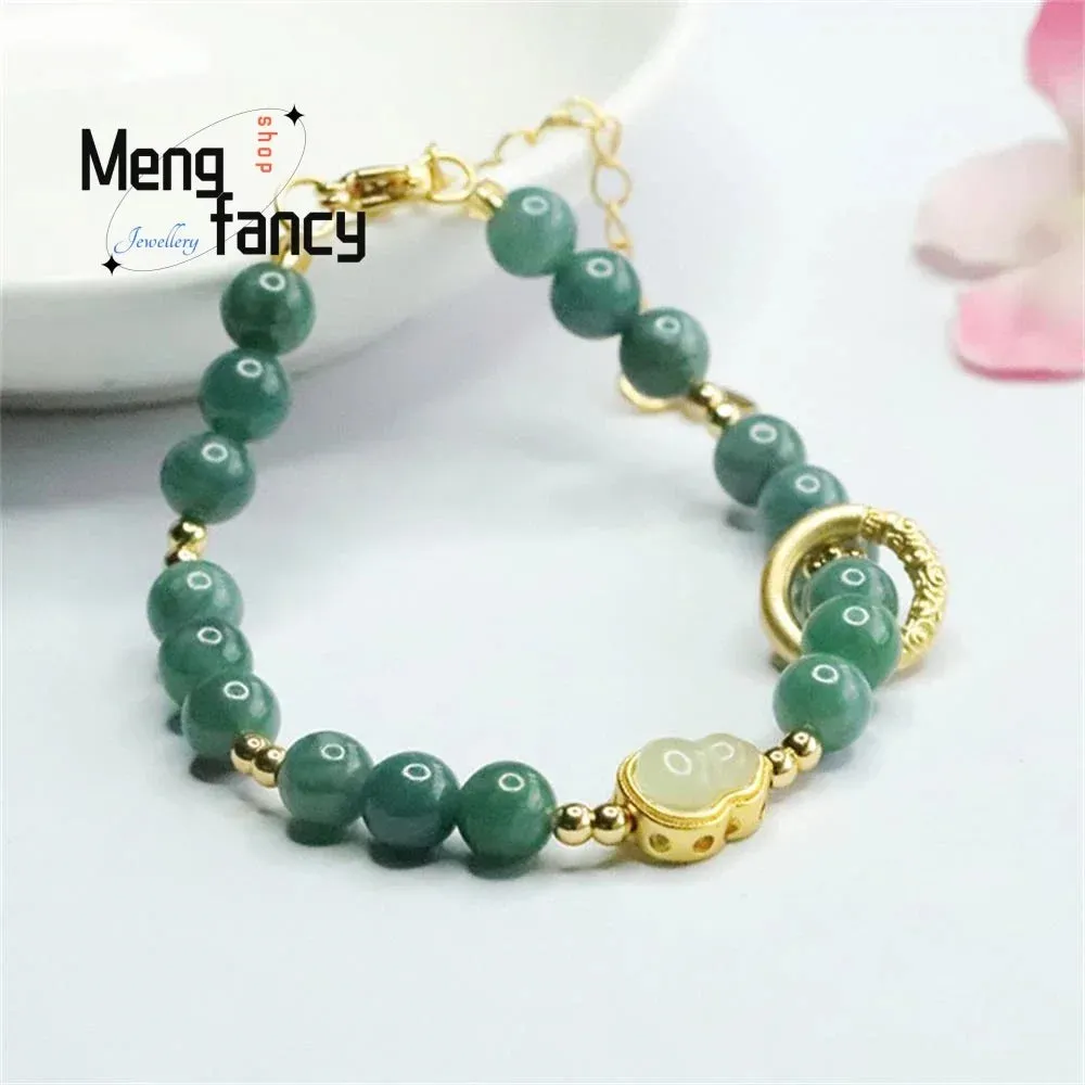 Natural A-goods Jadeite Blue Water String Female Ancient Style Bracelet Exquisite Elegant High-grade Luxury Quality Fine Jewelry