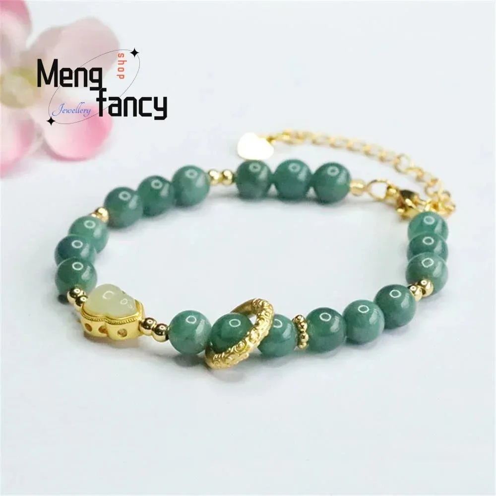 Natural A-goods Jadeite Blue Water String Female Ancient Style Bracelet Exquisite Elegant High-grade Luxury Quality Fine Jewelry