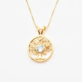 Natural Blue Topaz Pendant - Gold Tree of Life Necklace, December Birthstone Pendant