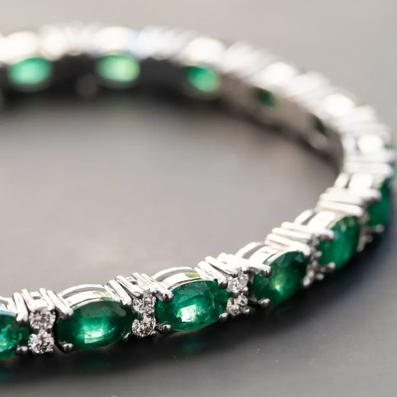 Natural Emerald Bracelet for women, wedding jewelry, Anniversary Gift