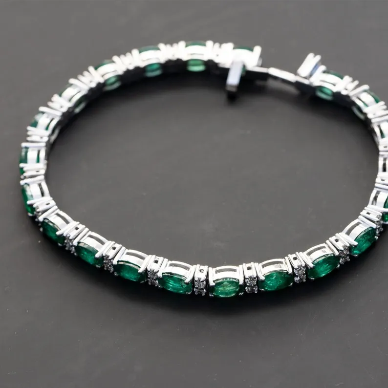 Natural Emerald Bracelet for women, wedding jewelry, Anniversary Gift