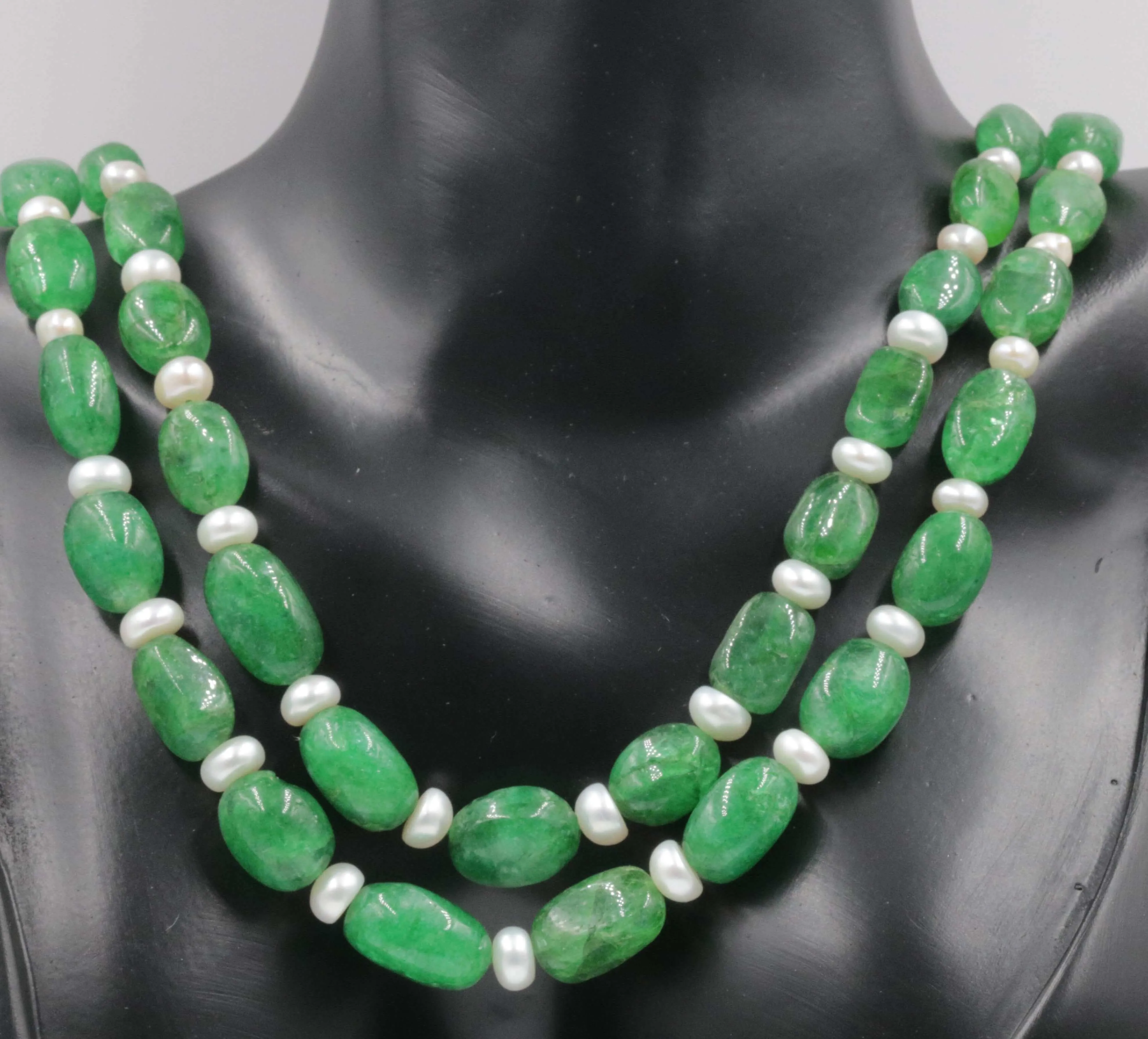 Natural Emerald Nugget and Cultured Pearl Beaded Necklace May Birthstone Necklace June Birthstone Necklace SKU 6142721 6142722