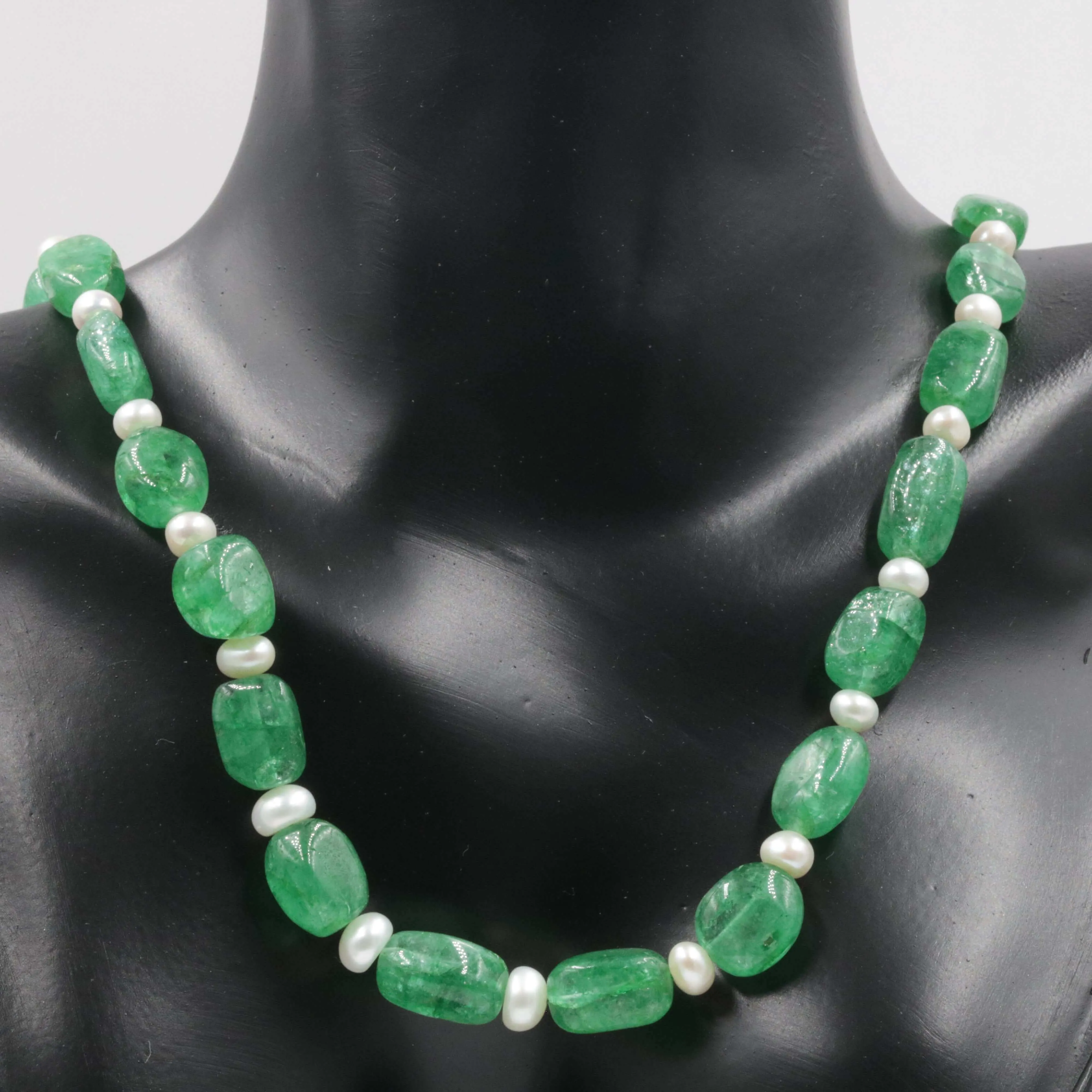 Natural Emerald Nugget and Cultured Pearl Beaded Necklace May Birthstone Necklace June Birthstone Necklace SKU 6142721 6142722