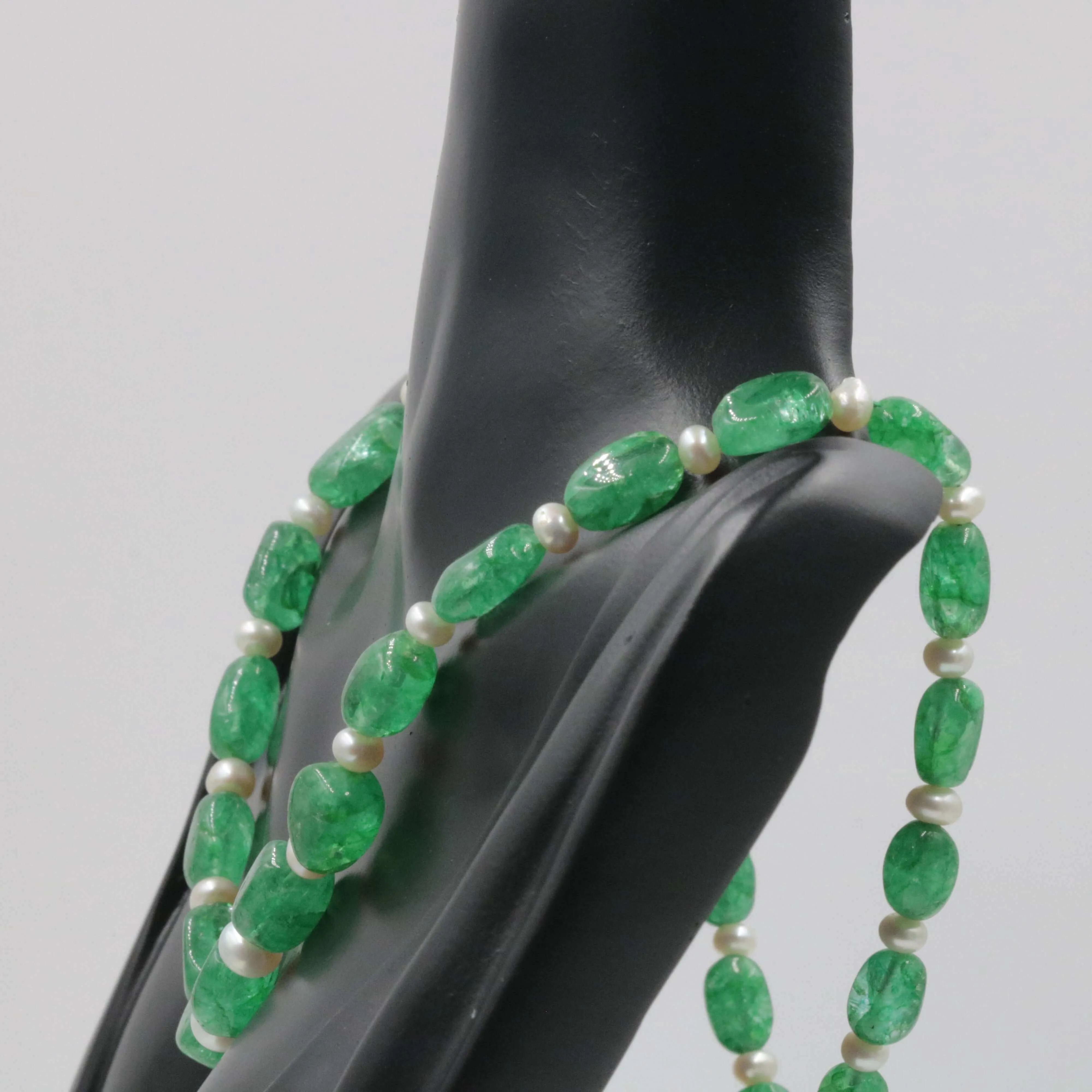 Natural Emerald Nugget and Cultured Pearl Beaded Necklace May Birthstone Necklace June Birthstone Necklace SKU 6142721 6142722