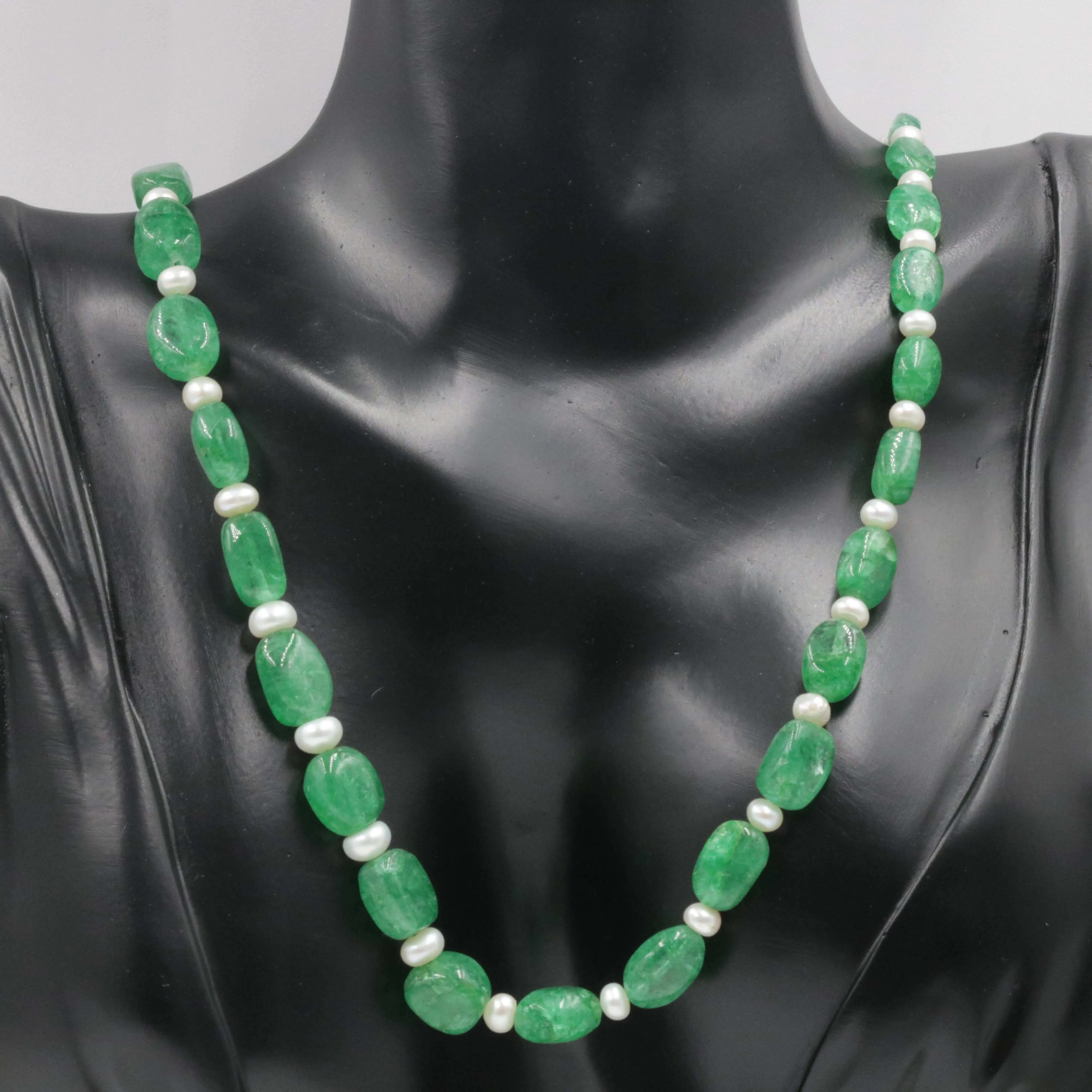 Natural Emerald Nugget and Cultured Pearl Beaded Necklace May Birthstone Necklace June Birthstone Necklace SKU 6142721 6142722