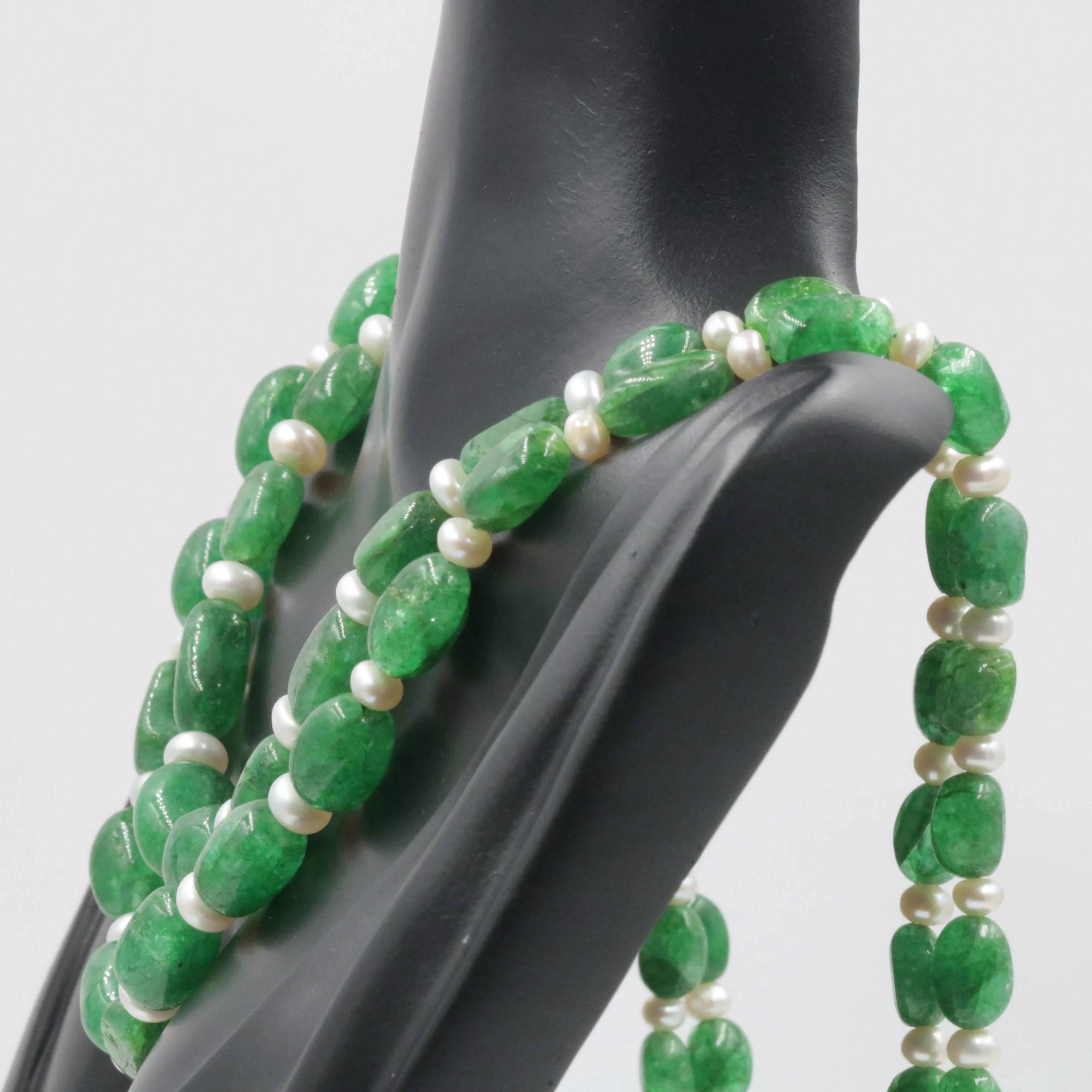 Natural Emerald Nugget and Cultured Pearl Beaded Necklace May Birthstone Necklace June Birthstone Necklace SKU 6142721 6142722