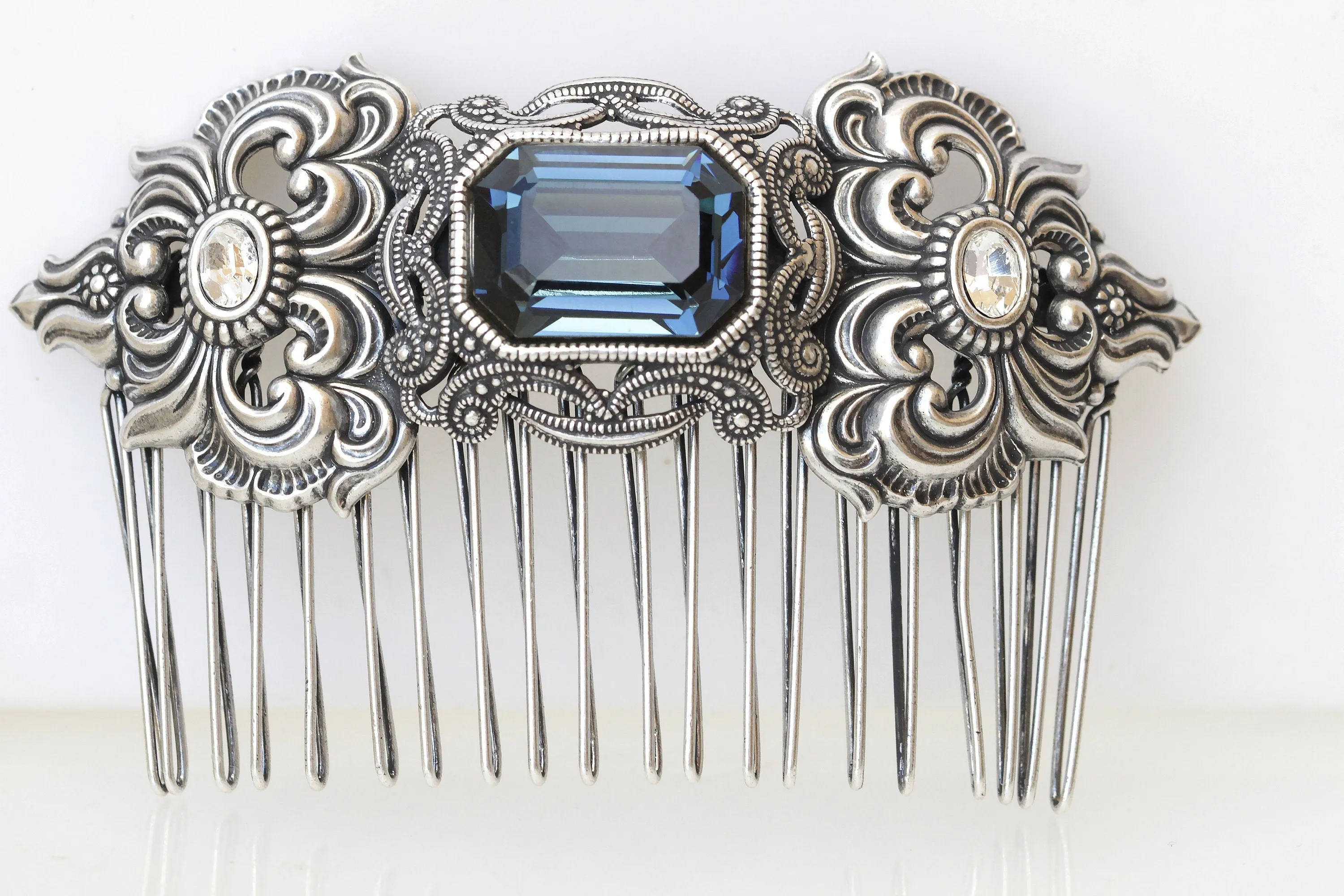 Navy Blue SILVER HAIR Comb