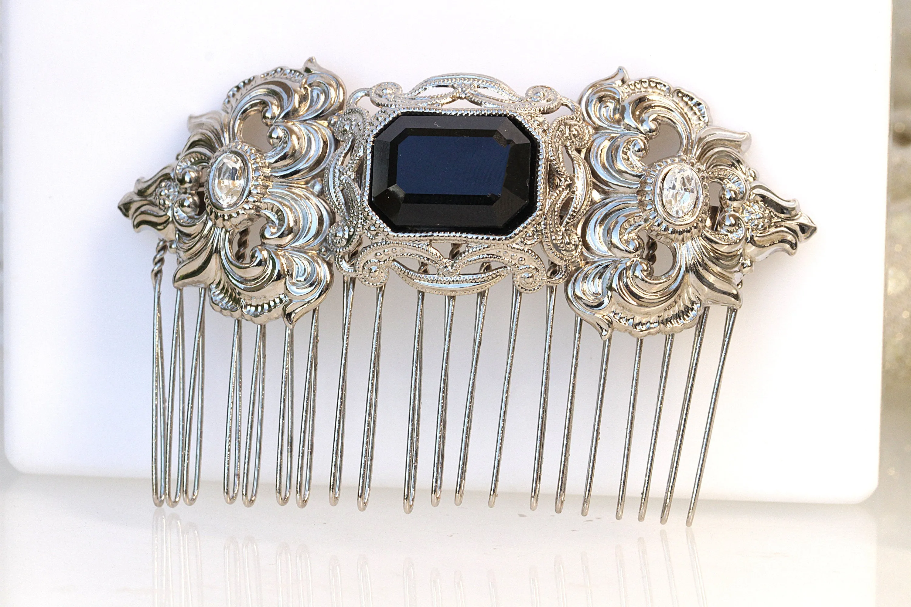 Navy Blue SILVER HAIR Comb