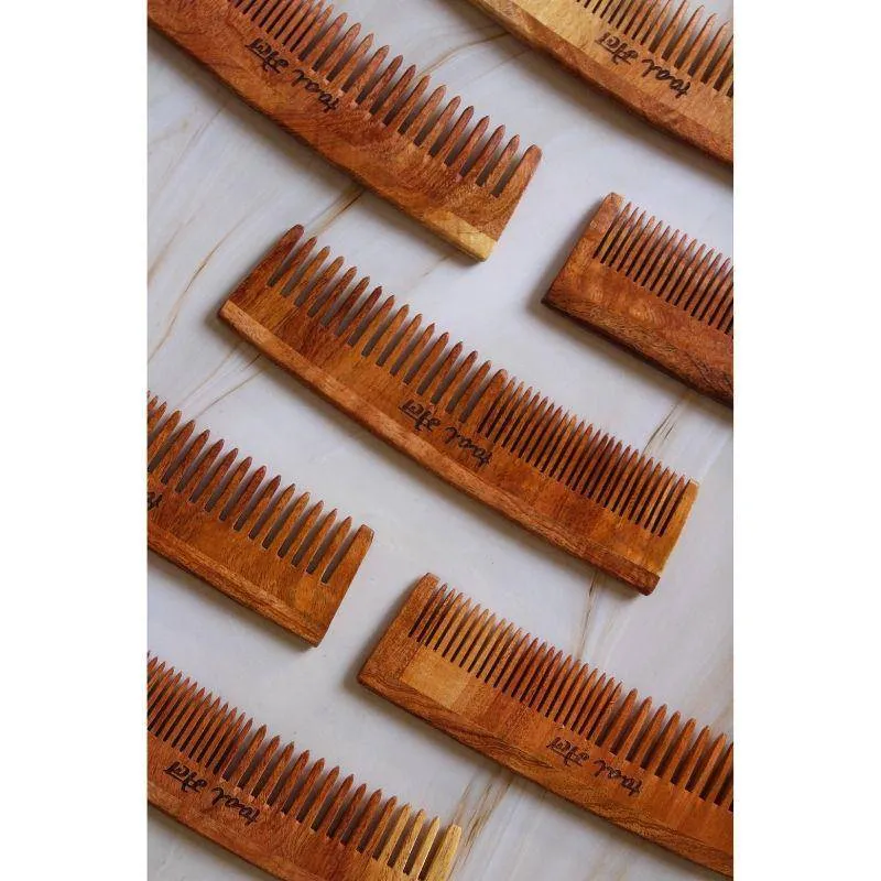 Neem Wood Dual Tooth Comb - Pack of 2 | Narrow & wide toothed tips | Anti-Bacterial Comb