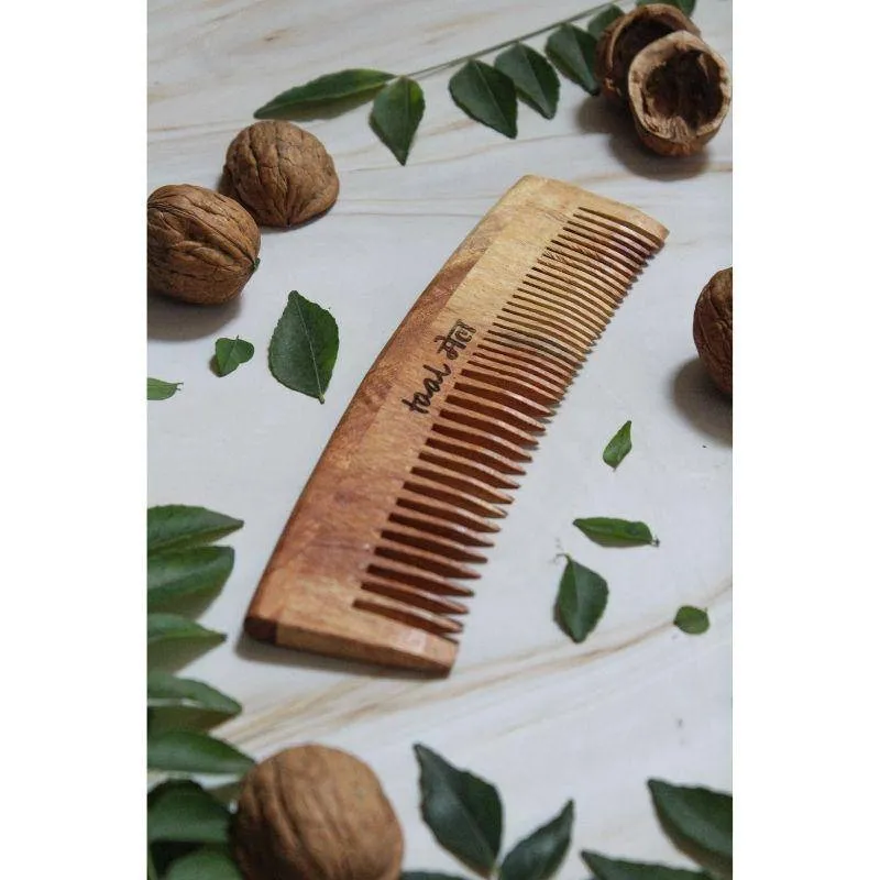 Neem Wood Dual Tooth Comb - Pack of 2 | Narrow & wide toothed tips | Anti-Bacterial Comb