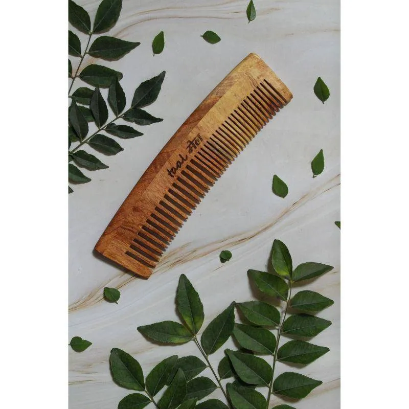 Neem Wood Dual Tooth Comb - Pack of 2 | Narrow & wide toothed tips | Anti-Bacterial Comb