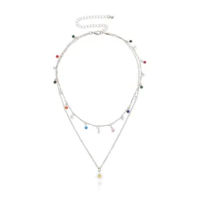 New Korea Lovely Daisy Flowers Colorful Beaded Charm Statement Short Choker Necklace for Women Vacation Jewelry