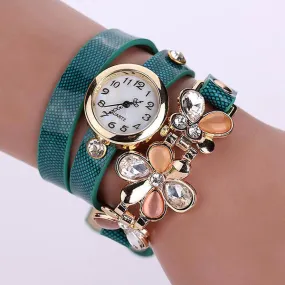 New Women Leather Strap Watches Flower Bracelet Women Dress Watch Wristwatches Top Brand Opal Girl's Gift Fashion