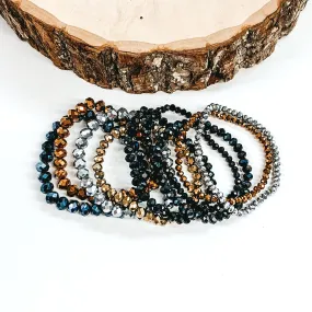 Nine Piece Crystal Beaded Bracelet Set in Dark Metallic Mix