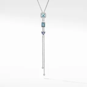 Novella Y Necklace with Blue Topaz and  Pave Diamonds