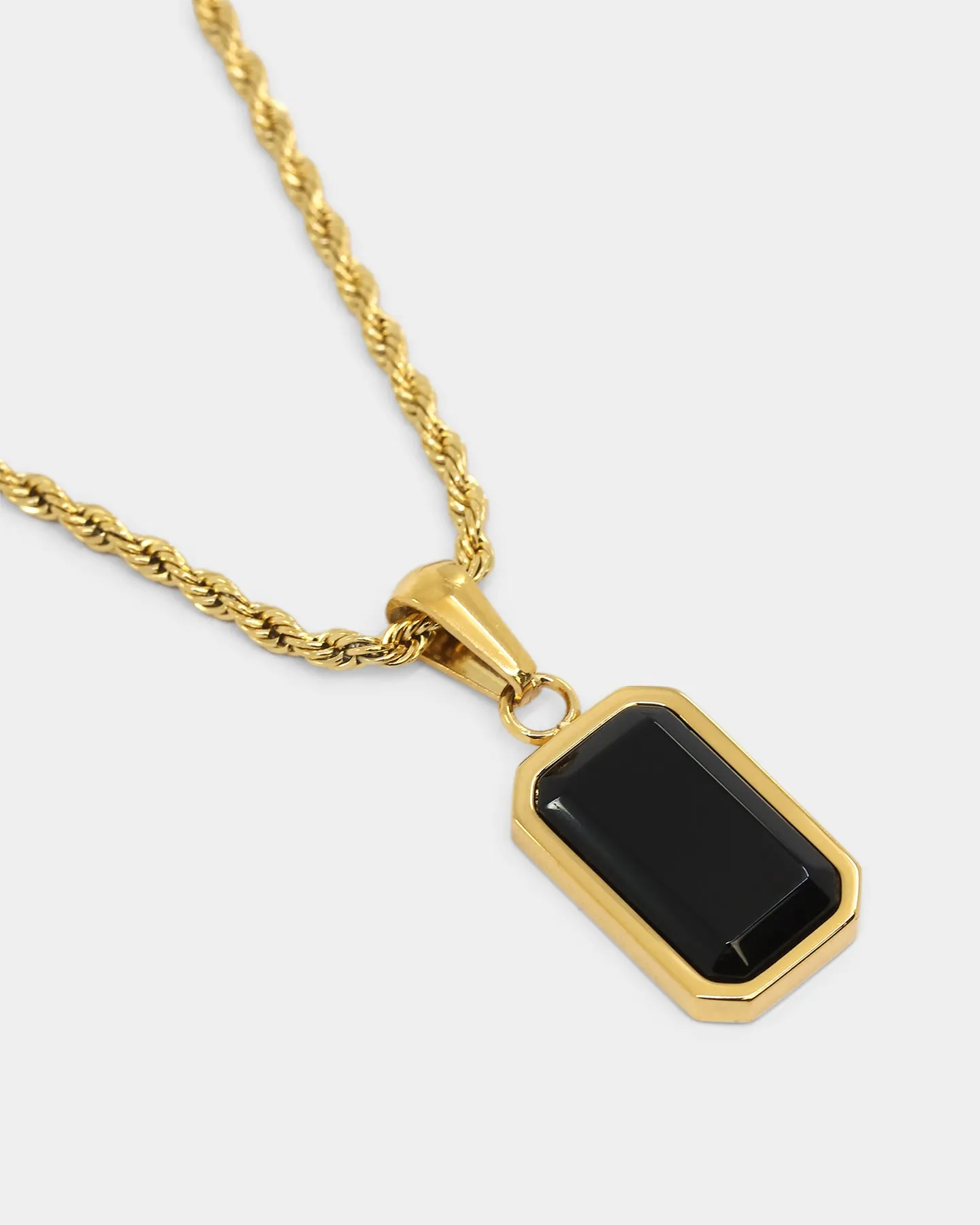 NXS Rectangle Stone Pendant Chain Gold/Black