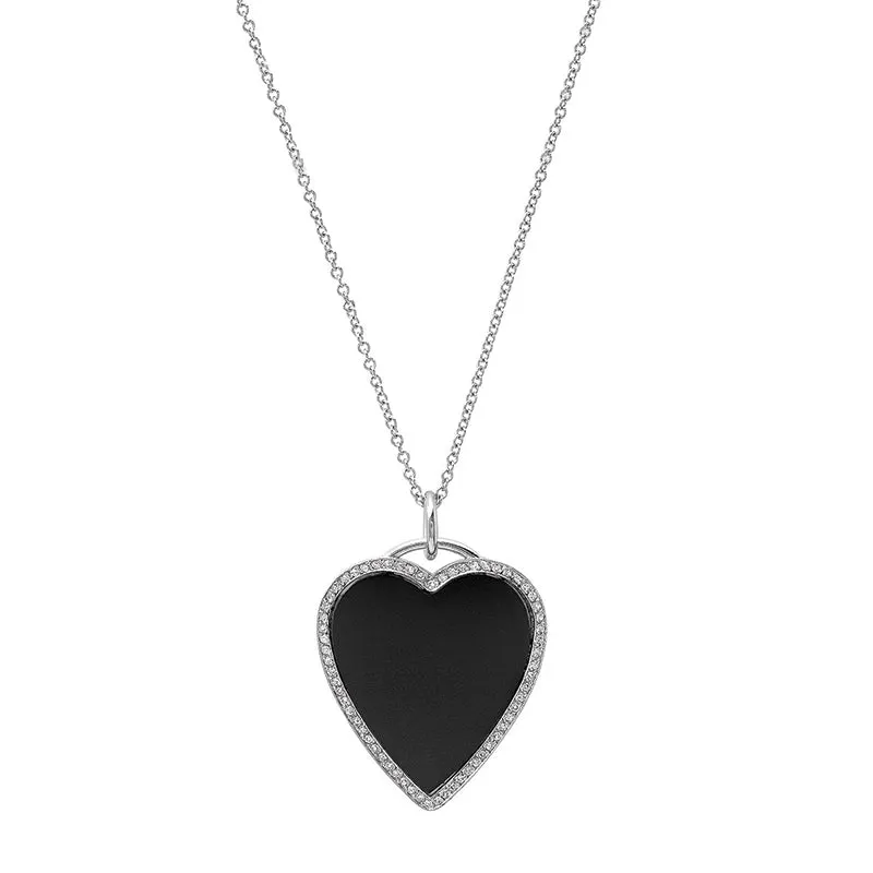 Onyx Inlay Heart Necklace with Diamonds