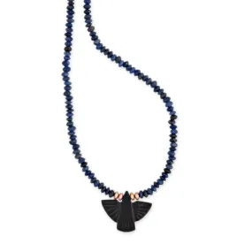 ONYX THUNDERBIRD   GOLD AND LAPIS BEADED NECKLACE