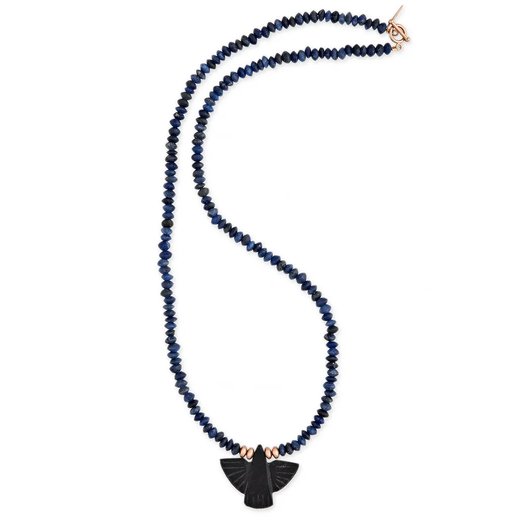 ONYX THUNDERBIRD   GOLD AND LAPIS BEADED NECKLACE