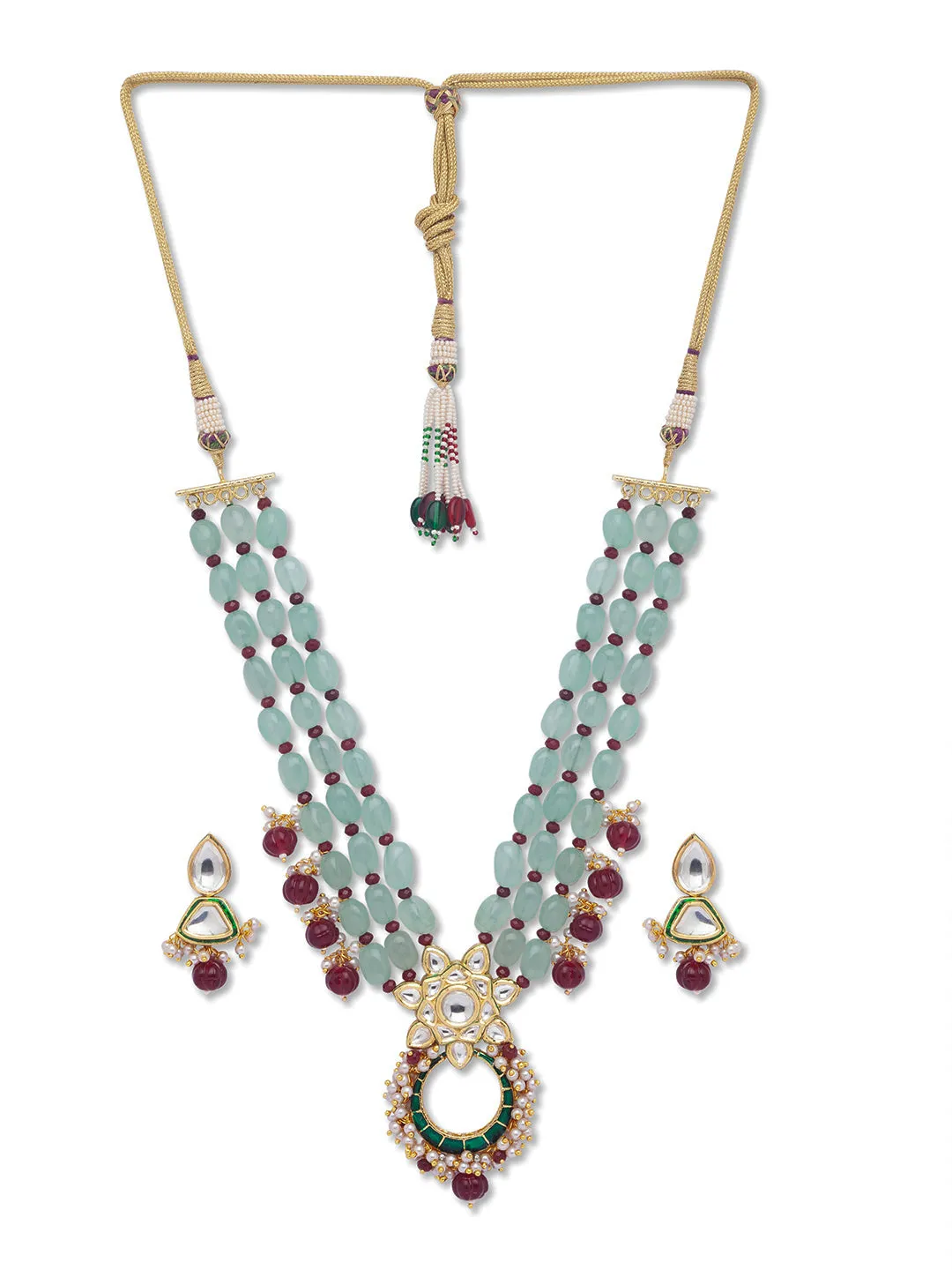 Onyx Watermelon Agate Kundan Polki Necklace