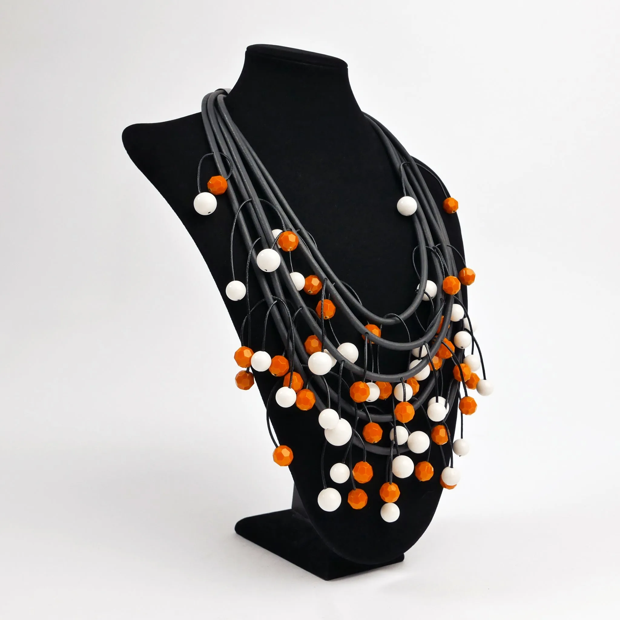 Onyx White Orange Teardrop Necklace