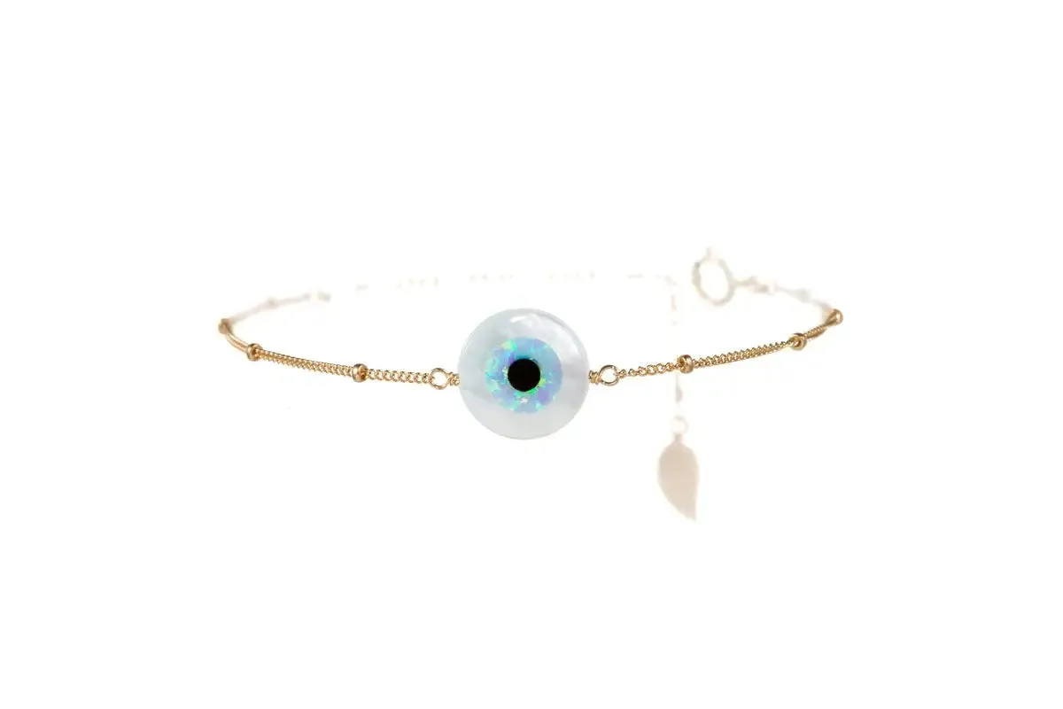 OPAL EVIL EYE BEADED CHAIN BRACELET