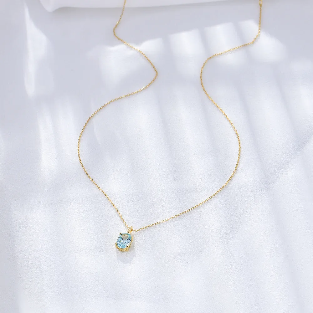 Oval Shape Sky Blue Topaz Sterling Silver Necklace for Women