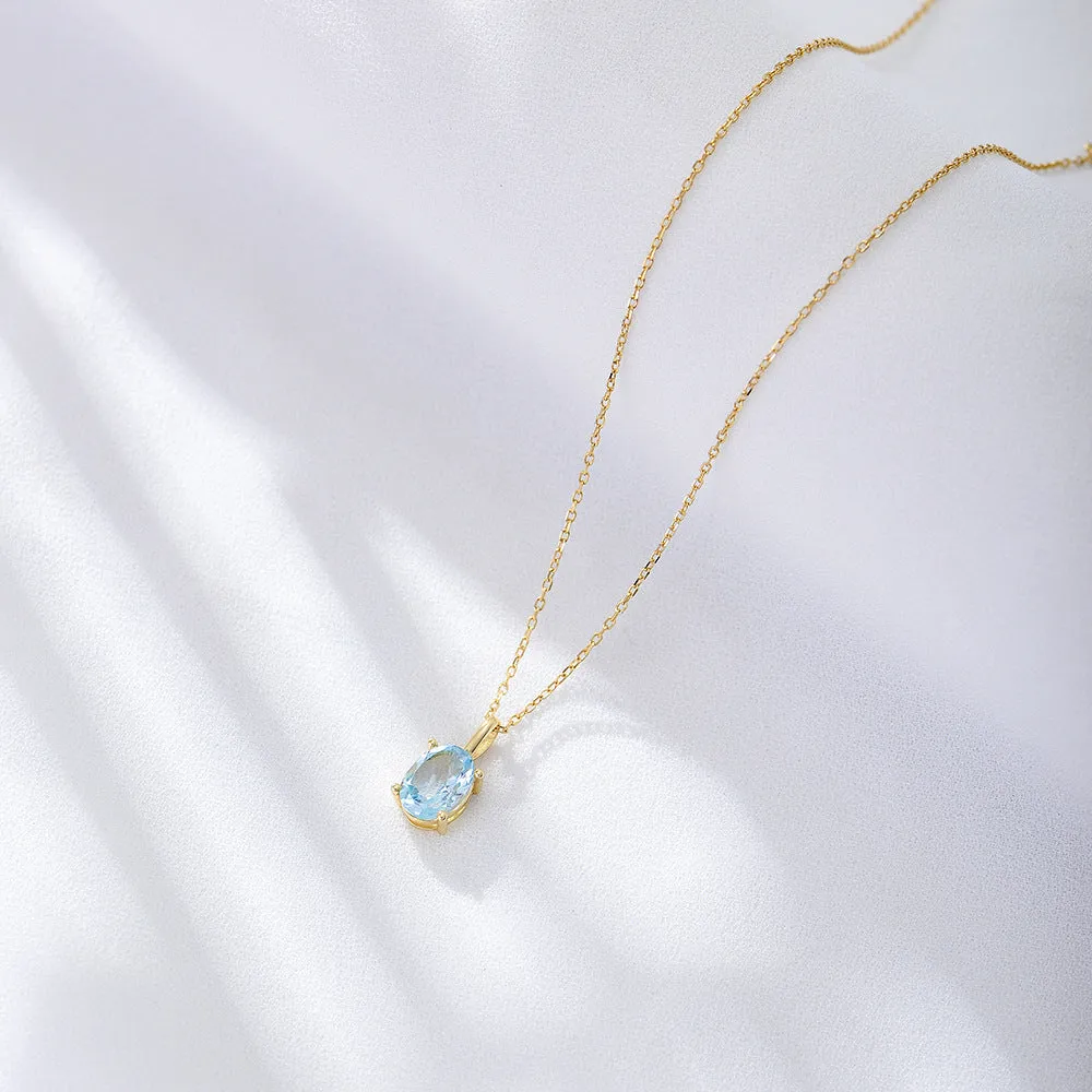 Oval Shape Sky Blue Topaz Sterling Silver Necklace for Women