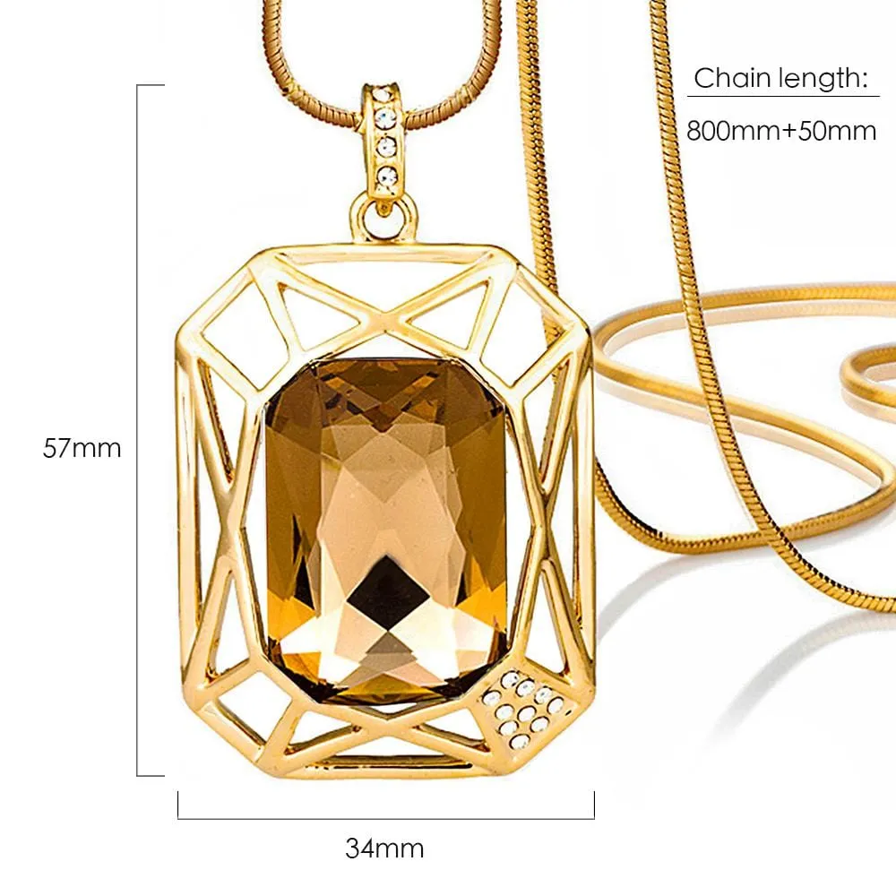 Palatial Square Long Necklace Topaz Embellished With SWAROVSKI Crystals