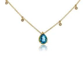 Pear Blue Topaz & Diamond Chain Necklace