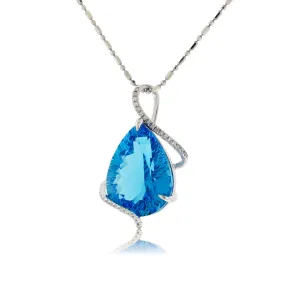 Pear Blue Topaz & Diamond Draped Pendant