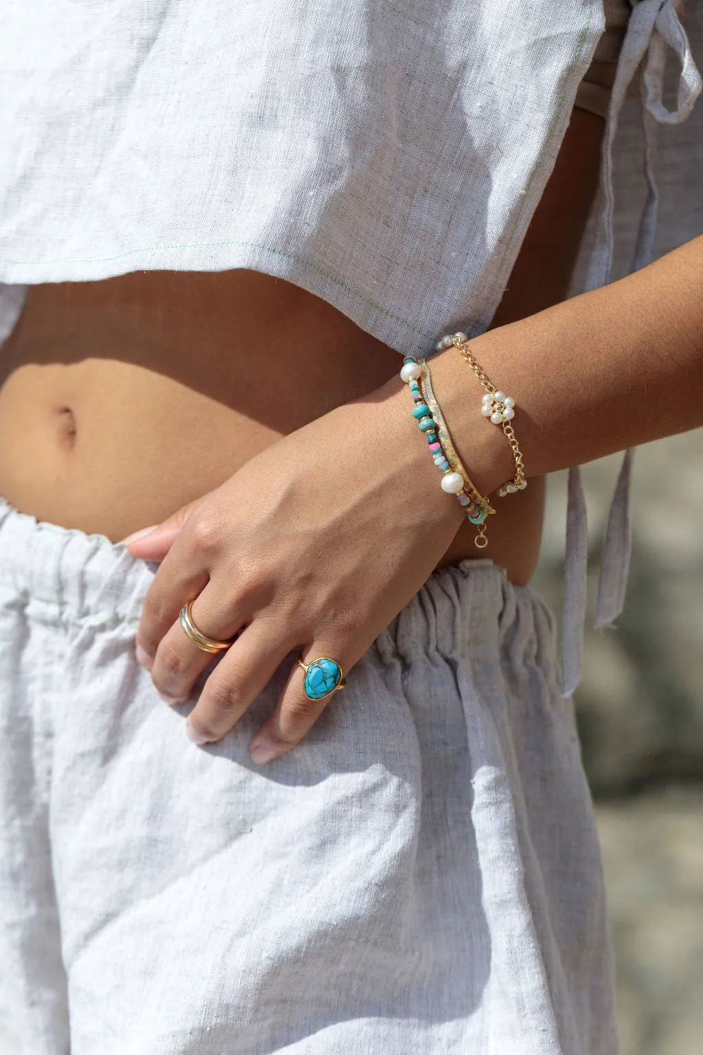 Pearl and Gold Daisy Chain Bracelet - Pua