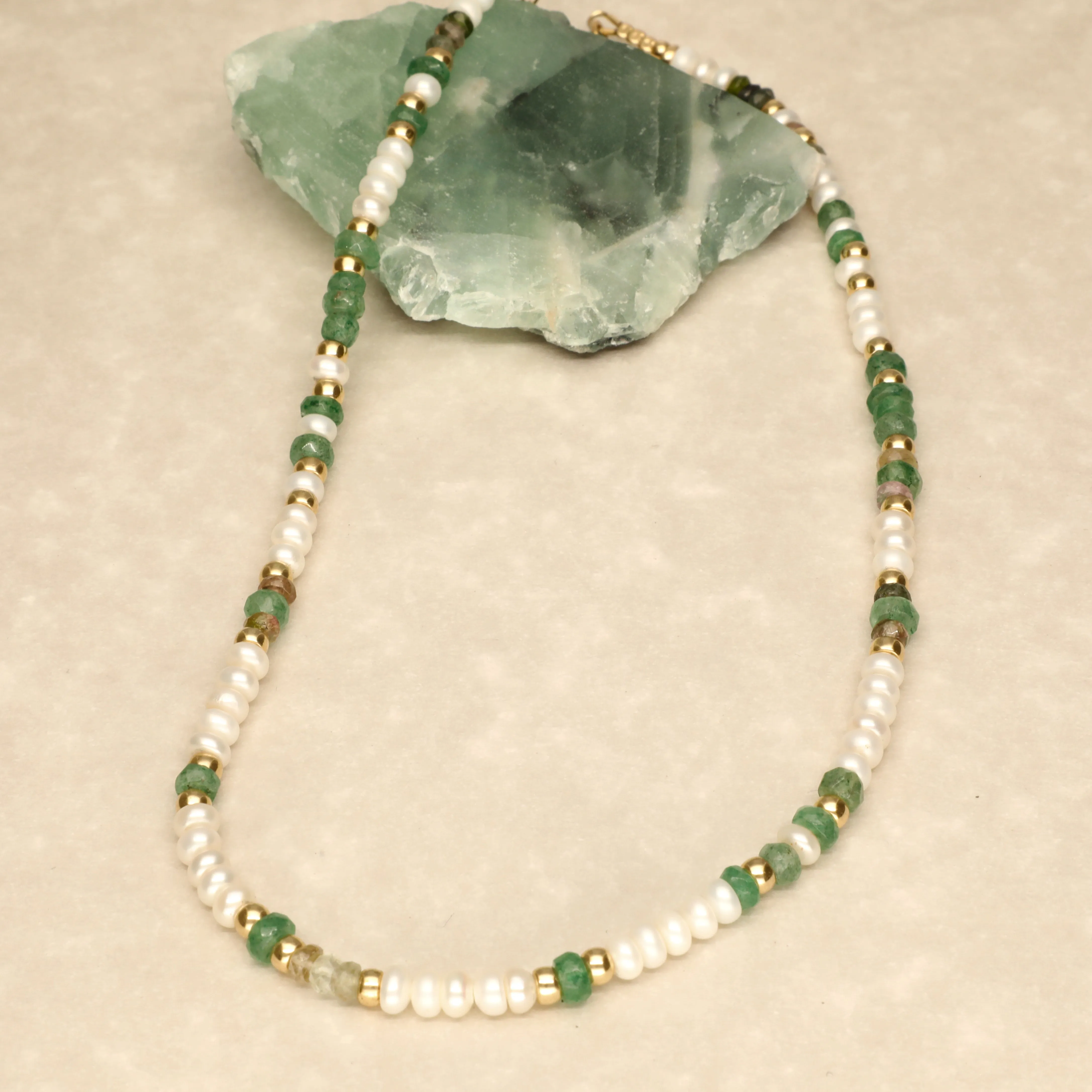 Pearl Emerald and Tourmaline Chunky Necklace