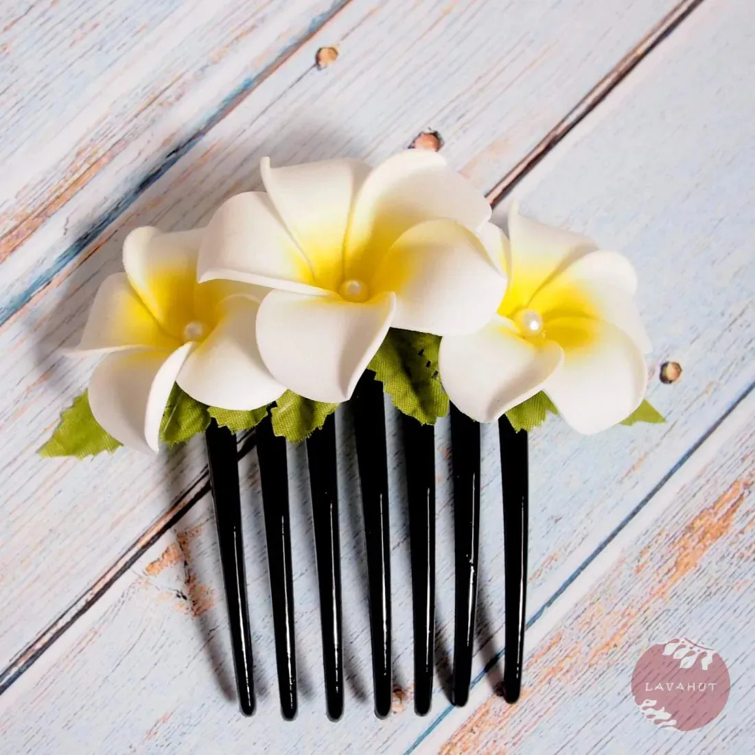 Pearls & Plumeria Hair Comb