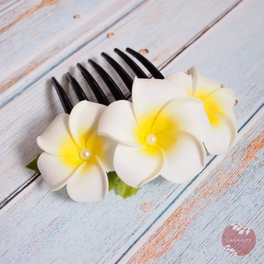 Pearls & Plumeria Hair Comb